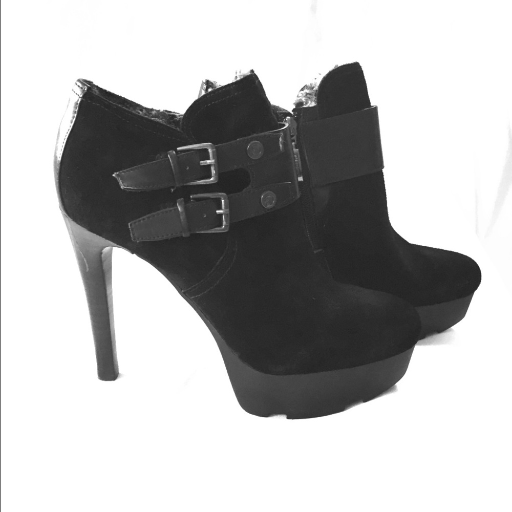 Guess Black Suede and Leather Stiletto Booties